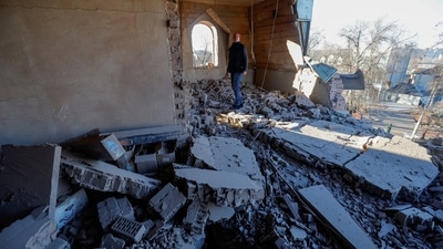 A view shows a local church damaged in shelling in the course of Russia-Ukraine conflict, as per Reuters. President Volodymyr Zelensky, who visited the Donetsk region on Tuesday, described the ongoing fighting in the area as ‘difficult’. AFP reported. (Alexander Ermochenko / REUTERS ) A view shows a local church damaged in shelling in the course of Russia-Ukraine conflict, as per Reuters. President Volodymyr Zelensky, who visited the Donetsk region on Tuesday, described the ongoing fighting in the area as ‘difficult’. AFP reported. (Alexander Ermochenko / REUTERS )