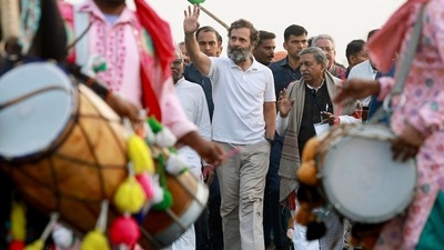 Jhalawar, Dec 06 (ANI): Congress leader Rahul Gandhi during the party's Bharat Jodo Yatra, at Nahardi, in Jhalawar on Monday. (ANI Photo) (ANI) Jhalawar, Dec 06 (ANI): Congress leader Rahul Gandhi during the party's Bharat Jodo Yatra, at Nahardi, in Jhalawar on Monday. (ANI Photo) (ANI)