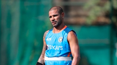 Shikhar Dhawan attends a training session (AP) Shikhar Dhawan attends a training session (AP)