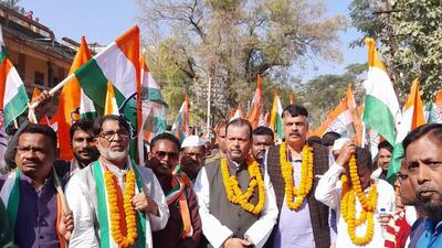 Jharkhand Congress leaders took out a Bharat Jodo Yatra in Simdega district of Jharkhand (Twitter/Jharkhand Congress) Jharkhand Congress leaders took out a Bharat Jodo Yatra in Simdega district of Jharkhand (Twitter/Jharkhand Congress)