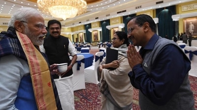 Prime Minister Narendra Modi greeted by Delhi chief minister Arvind Kejriwal. Preparation are in full swing as India will lead 2023 annual session of G20- an intergovernmental forum of major economies. (ANI/PIB) Prime Minister Narendra Modi greeted by Delhi chief minister Arvind Kejriwal. Preparation are in full swing as India will lead 2023 annual session of G20- an intergovernmental forum of major economies. (ANI/PIB)