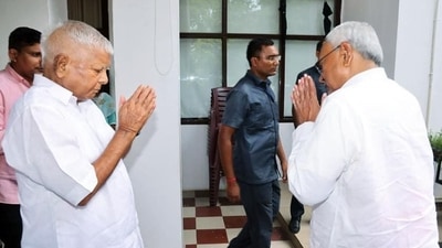 Bihar chief minister Nitish Kumar greets RJD chief Lalu Prasad at latter's residence in Patna on September 5. (File image) Bihar chief minister Nitish Kumar greets RJD chief Lalu Prasad at latter's residence in Patna on September 5. (File image)