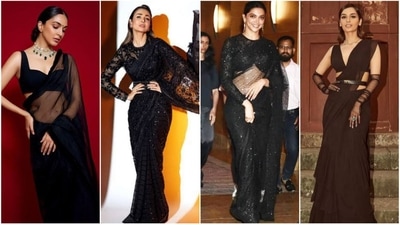 Black is the colour of the season, and several Bollywood celebrities have recently been seen donning the black saree look. (Instagram) Black is the colour of the season, and several Bollywood celebrities have recently been seen donning the black saree look. (Instagram)