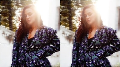 Neha played muse to fashion designer Dhruv Kapoor and picked a stunning formal ensemble with a twist. (Instagram/@nehadhupia)