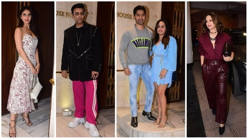 Vaani Kapoor, Karan Johar, Varun Dhawan, Natasha Dalal and Sonali Bendre at Manish Malhotra's birthday bash. (Varinder Chawla) Vaani Kapoor, Karan Johar, Varun Dhawan, Natasha Dalal and Sonali Bendre at Manish Malhotra's birthday bash. (Varinder Chawla)
