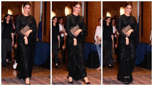 Deepika Padukone wears a see-through black saree with a stylish blouse. (HT Photo/Varinder Chawla) Deepika Padukone wears a see-through black saree with a stylish blouse. (HT Photo/Varinder Chawla)