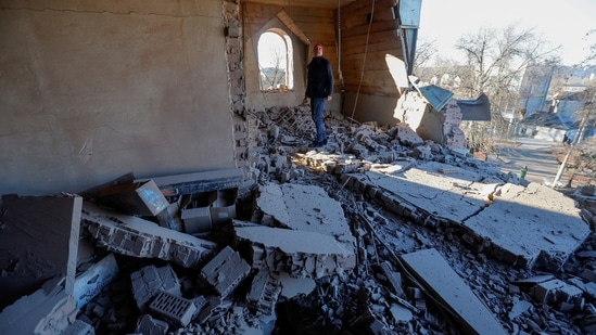 A view shows a local church damaged in shelling in the course of Russia-Ukraine conflict, as per Reuters. President Volodymyr Zelensky, who visited the Donetsk region on Tuesday, described the ongoing fighting in the area as ‘difficult’. AFP reported.(Alexander Ermochenko / REUTERS )