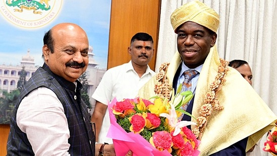 A delegation led by Auguste Kouame, Country Director, World Bank (India), met Karnataka Chief Minister Basavaraj Bommai and top officials of the State government and held discussions. (ANI Photo)(Arun Kumar Rao) A delegation led by Auguste Kouame, Country Director, World Bank (India), met Karnataka Chief Minister Basavaraj Bommai and top officials of the State government and held discussions. (ANI Photo)(Arun Kumar Rao)