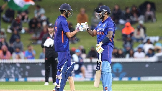 India's Shubman Gill (L) and Suryakumar Yadav (R) touch gloves(AFP) India's Shubman Gill (L) and Suryakumar Yadav (R) touch gloves(AFP)