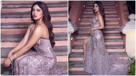 Bhumi Pednekar stuns in a lavender deep-neck gown. (Instagram)