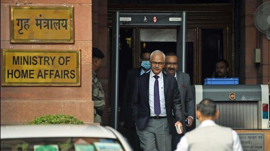 Union home secretary Ajay Bhalla leaves after chairing the MHA security review meeting at North Block in New Delhi on Tuesday. (ANI) Union home secretary Ajay Bhalla leaves after chairing the MHA security review meeting at North Block in New Delhi on Tuesday. (ANI)