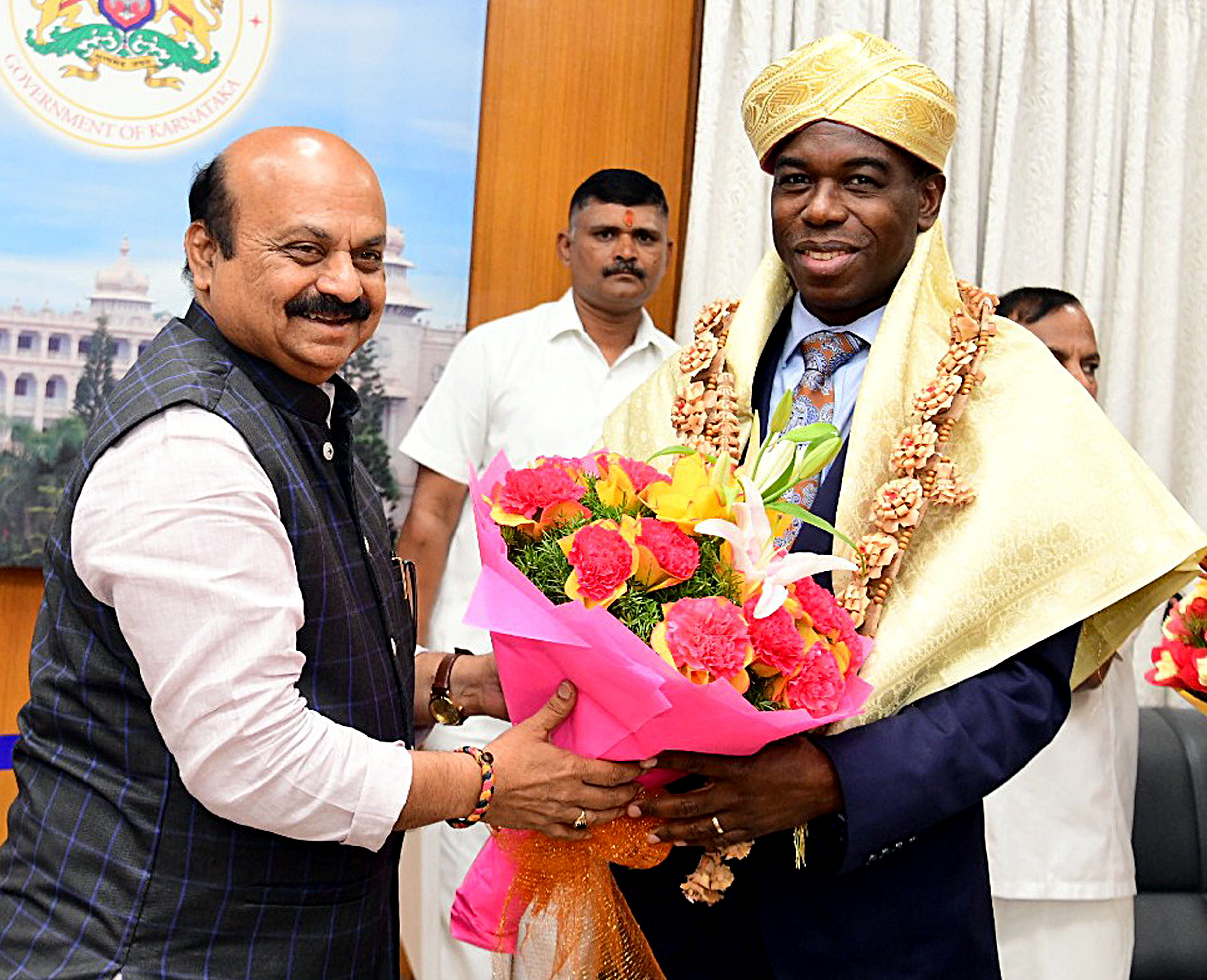 A delegation led by Auguste Kouame, Country Director, World Bank (India), met Karnataka Chief Minister Basavaraj Bommai and top officials of the State government and held discussions. (ANI Photo) (Arun Kumar Rao) A delegation led by Auguste Kouame, Country Director, World Bank (India), met Karnataka Chief Minister Basavaraj Bommai and top officials of the State government and held discussions. (ANI Photo) (Arun Kumar Rao)