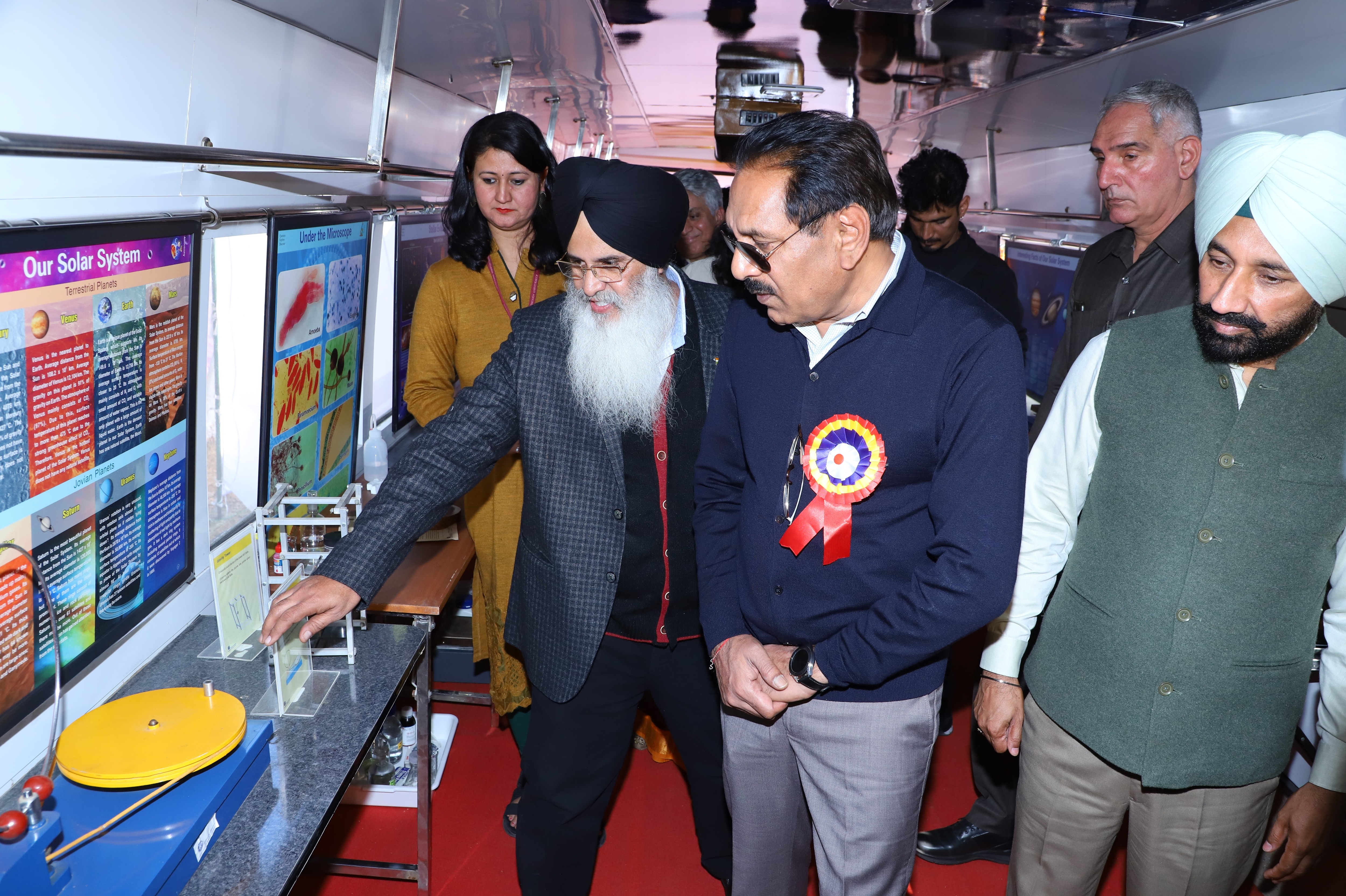 UT adviser Dharam Pal taking a tour of the Mobile Science Exhibition bus that was launched in Chandigarh on Tuesday. (HT Photo) UT adviser Dharam Pal taking a tour of the Mobile Science Exhibition bus that was launched in Chandigarh on Tuesday. (HT Photo)