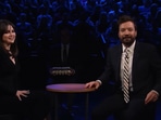 The image, taken from the YouTube video, shows Jimmy Fallon and Selena Gomez getting ready to play ‘Egg Roulette’ on The Tonight Show.