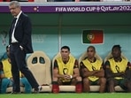 Cristiano Ronaldo sits (2-L) on the bench during the Qatar 2022 World Cup round of 16 football match between Portugal and Switzerland Cristiano Ronaldo sits (2-L) on the bench during the Qatar 2022 World Cup round of 16 football match between Portugal and Switzerland