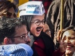 AAP supporters celebrate MCD election results at the party head-office, in New Delhi, on Wednesday. AAP supporters celebrate MCD election results at the party head-office, in New Delhi, on Wednesday.