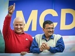 Arvind Kejriwal, chief minister of Delhi along with his deputy Manish Sisodia and other AAP leaders join the celebrations after winning the MCD Elections 2022 at party headquarters, DDU Marg in New Delhi, India, on Wednesday, December 7, 2022. (Photo by Sanchit Khanna/Hindustan Times) Arvind Kejriwal, chief minister of Delhi along with his deputy Manish Sisodia and other AAP leaders join the celebrations after winning the MCD Elections 2022 at party headquarters, DDU Marg in New Delhi, India, on Wednesday, December 7, 2022. (Photo by Sanchit Khanna/Hindustan Times)