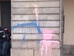 Climate-change activists in Italy threw paint at the entrance of Milan's famed La Scala opera house. Climate-change activists in Italy threw paint at the entrance of Milan's famed La Scala opera house.