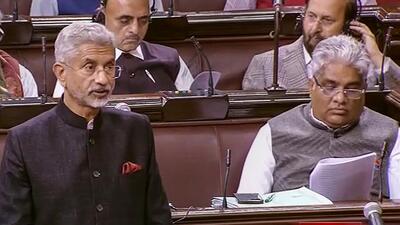 External affairs minister S Jaishankar speaks in the Rajya Sabha on the first day of the winter session of Parliament in New Delhi on Wednesday. (PTI Photo) External affairs minister S Jaishankar speaks in the Rajya Sabha on the first day of the winter session of Parliament in New Delhi on Wednesday. (PTI Photo)