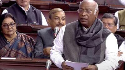 Leader of Opposition Mallikarjun Kharge speaking in Parliament. (Sansad TV)
