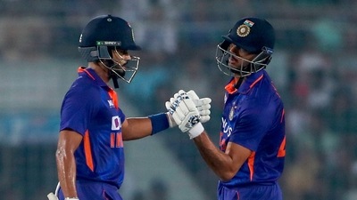 Shreyas Iyer and Axar Patel in action for India. (AP)