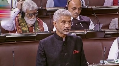 External affairs minister S Jaishankar speaks in the Rajya Sabha on the first day of the winter session of Parliament. (PTI Photo) External affairs minister S Jaishankar speaks in the Rajya Sabha on the first day of the winter session of Parliament. (PTI Photo)