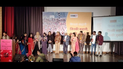 Volunteers of Breakthrough India perform, at Urdu Academy Auditorium in Lucknow on Wednesday