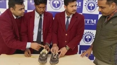 They have designed shoes for women that have an electronic device connected to them. (HT Photo) They have designed shoes for women that have an electronic device connected to them. (HT Photo)