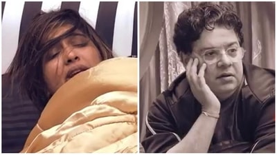 Nimrit Kaur Ahluwalia and Sajid Khan in stills from new Bigg Boss 16 promo. Nimrit Kaur Ahluwalia and Sajid Khan in stills from new Bigg Boss 16 promo.
