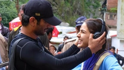 Sara Ali Khan and Sushant Singh Rajput on the sets of Kedarnath.