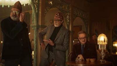 Boman Irani, Amitabh Bachchan and Anupam Kher in a still from Uunchai.