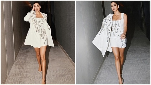 Janhvi Kapoor serves a sultry sartorial moment in a mini dress. (Instagram) Janhvi Kapoor serves a sultry sartorial moment in a mini dress. (Instagram)