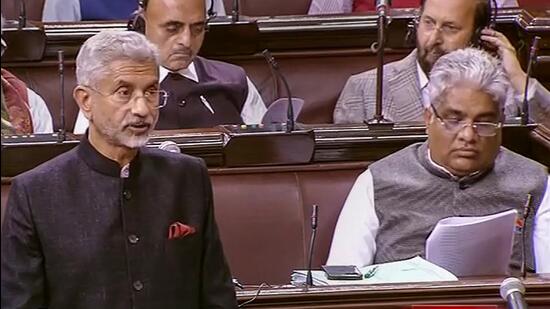 External affairs minister S Jaishankar speaks in the Rajya Sabha on the first day of the winter session of Parliament in New Delhi on Wednesday. (PTI Photo) External affairs minister S Jaishankar speaks in the Rajya Sabha on the first day of the winter session of Parliament in New Delhi on Wednesday. (PTI Photo)