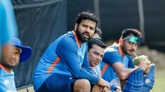 India's captain Rohit Sharma sits during a training session (AP)