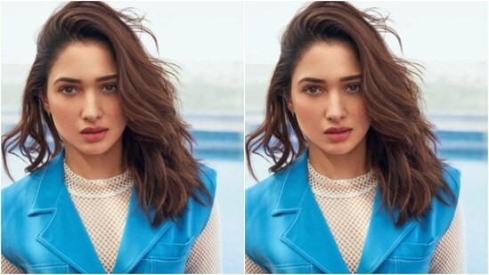 Assisted by makeup artist Billy Manik, Tamannaah decked up in nude eyeshadow, mascara-laden eyelashes, drawn eyebrows, contoured cheeks and a shade of nude lipstick.(Instagram/@tamannaahspeaks)