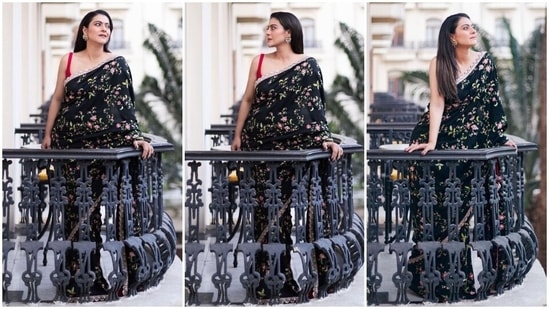 Kajol stuns in a floral saree and sleeveless blouse for Salaam Venky promotions in Kolkata. (Instagram)