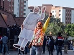BJP supporters celebrate the party's victory in the Gujarat Assembly polls, at party headquarters in New Delhi.(Hindustan Times) BJP supporters celebrate the party's victory in the Gujarat Assembly polls, at party headquarters in New Delhi.(Hindustan Times)