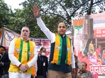 Himachal Pradesh Election Results 2022: Himachal Pradesh Chief Minister Jai Ram Thakur waves at supporters.(PTI) Himachal Pradesh Election Results 2022: Himachal Pradesh Chief Minister Jai Ram Thakur waves at supporters.(PTI)
