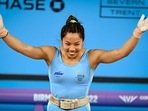 India's Mirabai Chanu reacts after winning the gold medal in the women's 49kg weightlifting category at the Commonwealth Games 2022(PTI) India's Mirabai Chanu reacts after winning the gold medal in the women's 49kg weightlifting category at the Commonwealth Games 2022(PTI)