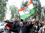 Congress supporters celebrating victory in Kullu. Himachal Pradesh, India on Thursday, December 8, 2022. (Photo by Aqil Khan/Hindustan Times) 