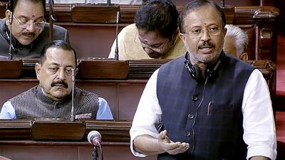 Minister of state for external affairs V Muraleedharan in the Rajya Sabha during the winter session of the Parliament on Thursday. (ANI Photo)