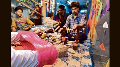 The Ludhiana police commissioner has already banned storage and sale of plastic kite string under Section 144 of CrPC, terming it dangerous for humans as well as animals. (Ajay Aggarwal/HT PHOTO)