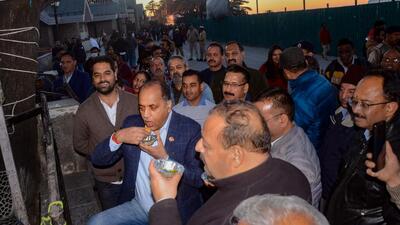 Himachal Pradesh chief minister Jairam Thakur in Shimla head of the election results. (PTI) Himachal Pradesh chief minister Jairam Thakur in Shimla head of the election results. (PTI)
