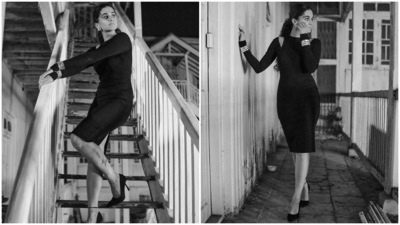 The first set of pictures shows Taapsee in a black bodycon knee-length ensemble featuring a round neckline, cut-outs exposing the shoulder, full-length sleeves, a bodycon silhouette accentuating the star's curves, and a back slit. The dress is from the shelves of designer Rocky Star's clothing label. (Instagram) The first set of pictures shows Taapsee in a black bodycon knee-length ensemble featuring a round neckline, cut-outs exposing the shoulder, full-length sleeves, a bodycon silhouette accentuating the star's curves, and a back slit. The dress is from the shelves of designer Rocky Star's clothing label. (Instagram)