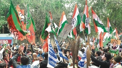 AAP, Congress and BJP Supporter Shout for their party candidate. AAP, Congress and BJP Supporter Shout for their party candidate.