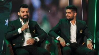 Shadab Khan (L) with Babar Azam (PCB) Shadab Khan (L) with Babar Azam (PCB)