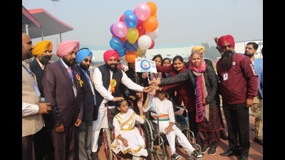 Punjab Education Minister Punjab Harjot Singh Bains inaugurated state games for children with special needs at Guru Nanak Stadium in Ludhiana on Thursday. (Photo by Harvinder Singh/Hindustan Times)