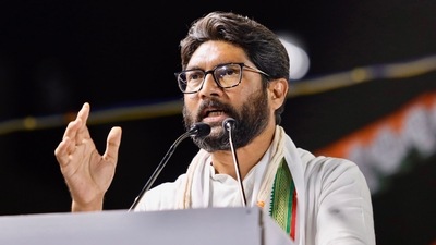 Congress leader Jignesh Mevani speaks during a public meeting ahead of the Gujarat Assembly elections, in Ahmedabad. (PTI file) Congress leader Jignesh Mevani speaks during a public meeting ahead of the Gujarat Assembly elections, in Ahmedabad. (PTI file)