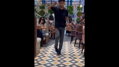 A screengrab from the viral video on Instagram. It shows Shavioar Fernandis dancing to Manike Mage Hithe. (Instagram/@macthorat44)
