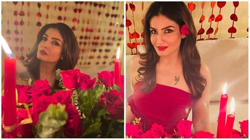 Raveena Tandon poses behind roses and candles. Raveena Tandon poses behind roses and candles.